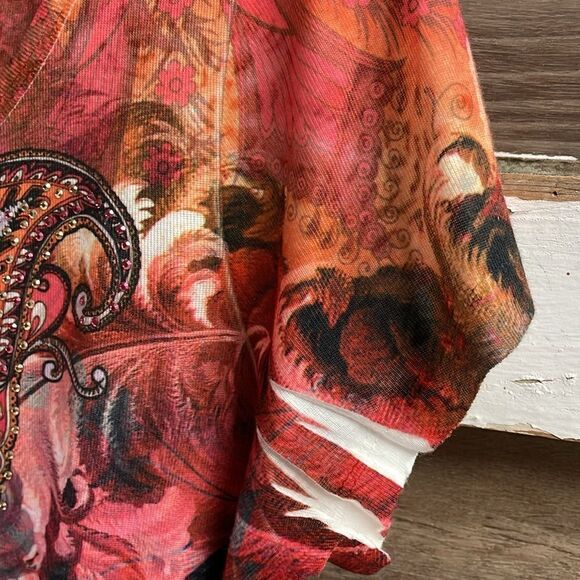 Apt 9 Ladies Short Sleeve Beaded Top, Size Medium , Rust Multicolor Paisley - Picture 5 of 7